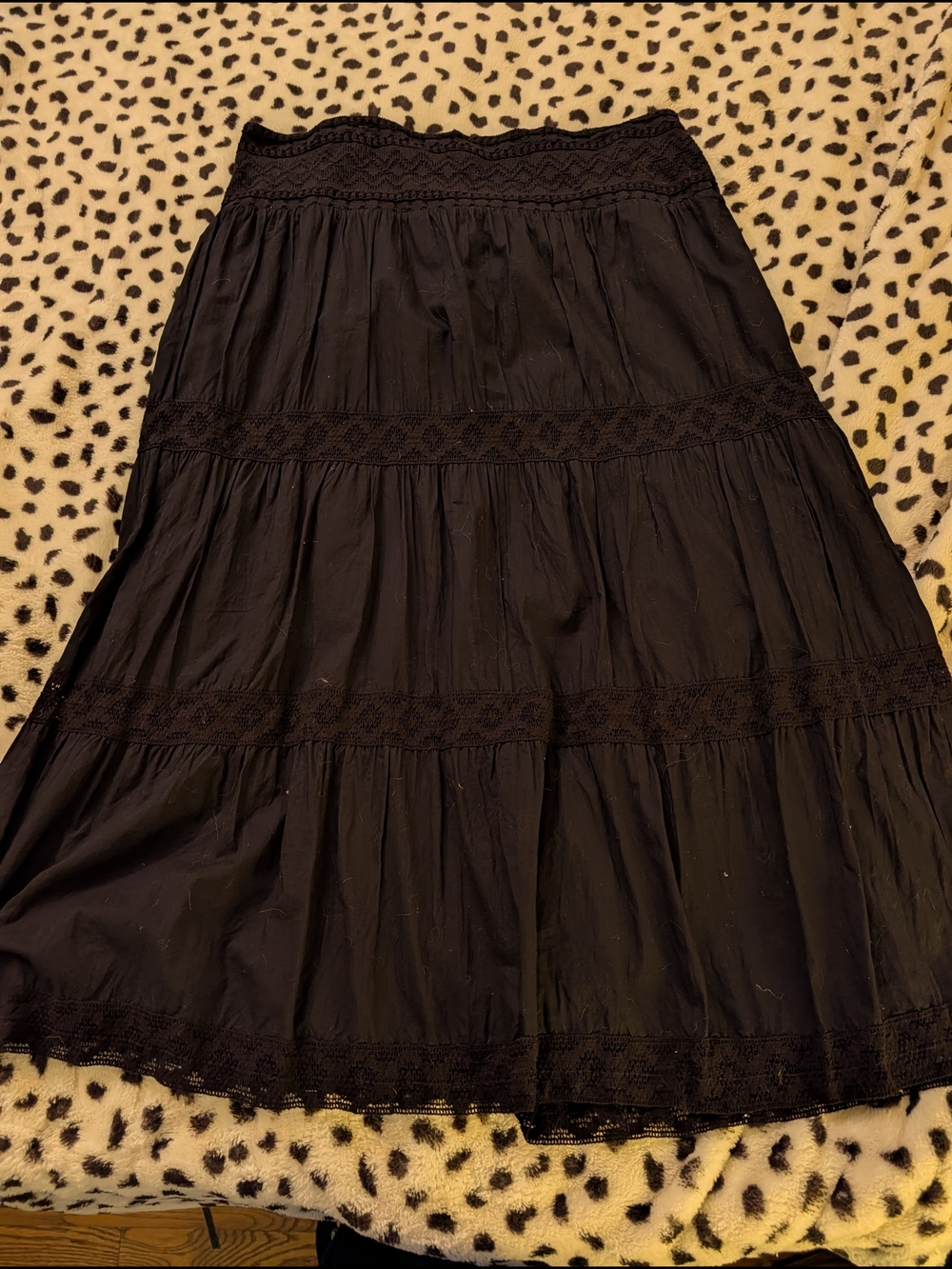 Vintage St. John's Bay Black Tiered Maxi Skirt with Lace Trim 1X